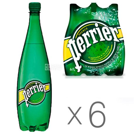 Perrier, 1 л, Упаковка 6 шт., Перье, Вода минеральная газированная, ПЭТ