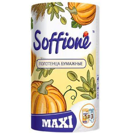 Soffione, Maxi, 1 рул., Полотенца бумажные на гильзе Соффионе, 2-х слойные, 300 м, 150 листов, 14х14 см
