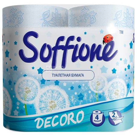 Soffione Decoro Blue, 4 рул., Туалетний папір Соффіоне Декоро Блу, 2-х шаровий
