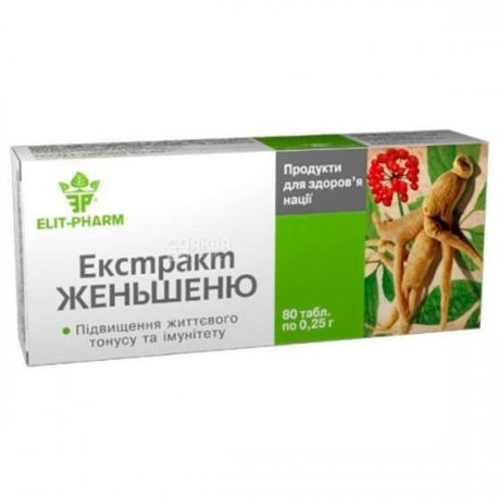 Elit Pharm, Экстракт женьшеня, диетическая добавка, 80 капсул