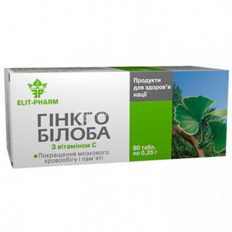 Elit Pharm, Гинкго билоба с витаминами группы C, диетическая добавка, 80 капсул