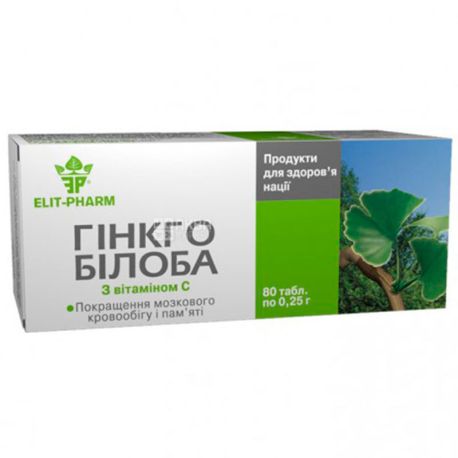 Elit Pharm, Ginkgo biloba with vitamins of group C, dietary supplement, 80 capsules