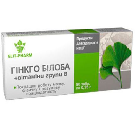 Elit Pharm, Ginkgo biloba with B vitamins, dietary supplement, 80 capsules