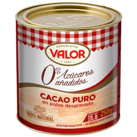 Valor, Cacao Puro, 250 г, Валор, Какао, без сахара, ж/б
