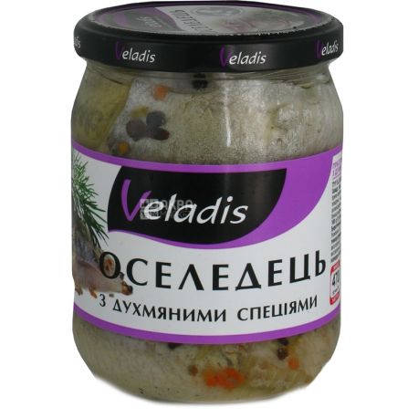 Veladis, Herring fillet in oil with fragrant spices, preserved food, 470 g