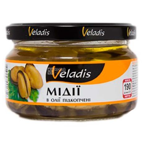 Veladis, Mussels in oil, Smoked, 190 g