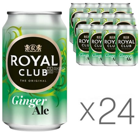 Royal Club, Ginger Ale, Упаковка 24 шт. по 0,33 л, Роял Клаб, Имбирный Эль, Напиток газированный, ж/б 