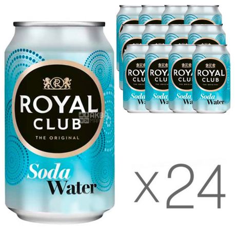 Royal Club, Soda Water, Упаковка 24 шт. по 0,33 л, Роял Клаб, Вода содова, Напій газований, без цукру, ж/б