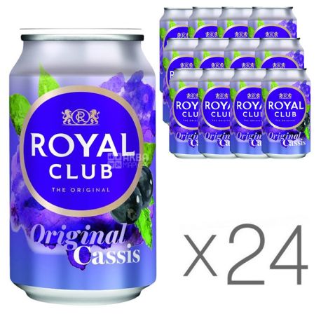 Royal Club, Original Cassis, Упаковка 24 шт. по 0,33 л, Роял Клаб, Черная Смородина, Напиток газированный, с натуральным соком,