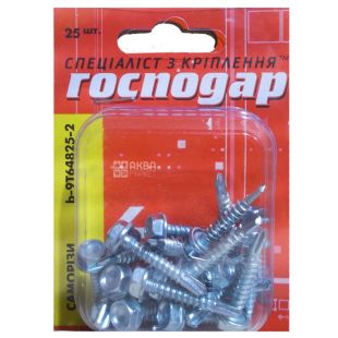 Господар, Саморіз по металу з шест.головкой і буром, 4.8х25 мм, 25 шт.
