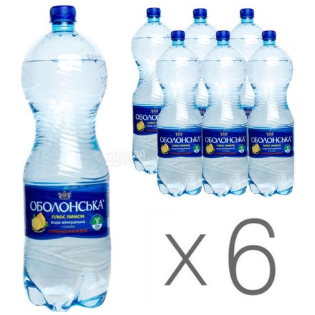 Оболонская Лимон, 2 л, Упаковка 6 шт., Вода сильногазированная, ПЭТ