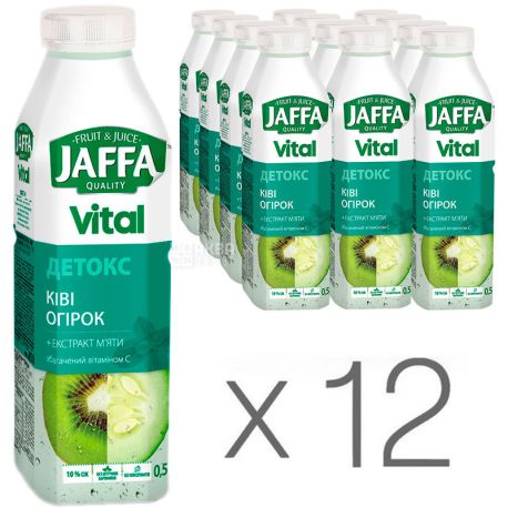 Jaffa, Vital Detox, 0,5 л, Упаковка 12 шт., Джаффа, Напій соковий, Ківі-огірок з екстрактом м'яти, ПЕТ
