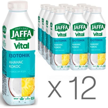 Jaffa Vital Isotonic, 0,5 л, Упаковка 12 шт., Джаффа, Напиток соковый, Ананас-Кокос, с кокосовой водой, ПЭТ