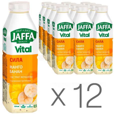 Jaffa Vital Power, 0,5 л, Упаковка 12 шт., Джаффа, Напій соковий, Манго-Банан з екстрактом женьшеню, ПЕТ