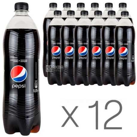 Pepsi-Cola, Black, Упаковка 12 шт. по 1 л, Пепси-Кола, Блэк, Вода сладкая, низкокалорийная, ПЭТ