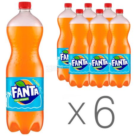 Fanta, Мандарин, Упаковка 6 шт. по 1,5 л, Фанта, Вода солодка, з натуральним соком, ПЕТ