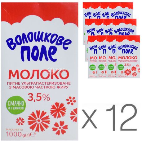 Волошкове поле, Молоко ультрапастеризованное 3,5%, 1 л, упаковка 12 шт.
