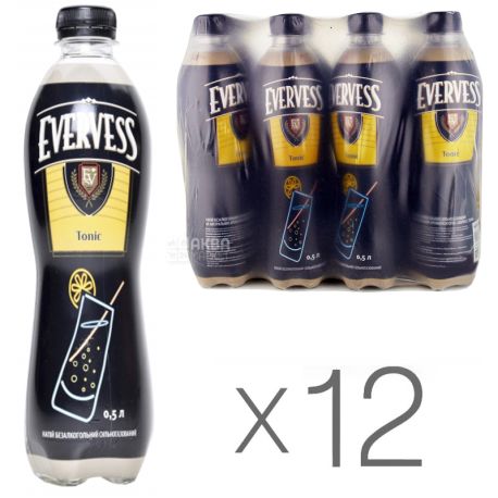 Evervess, Tonic, Упаковка 12 шт. по 0,5 л, Евервесс, Тонік класичний, гірко-кислий, ПЕТ