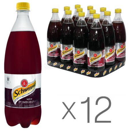 Schweppes, Pomegranate, Упаковка 12 шт. по 1 л, Швепс, Гранат, Вода солодка, ПЕТ