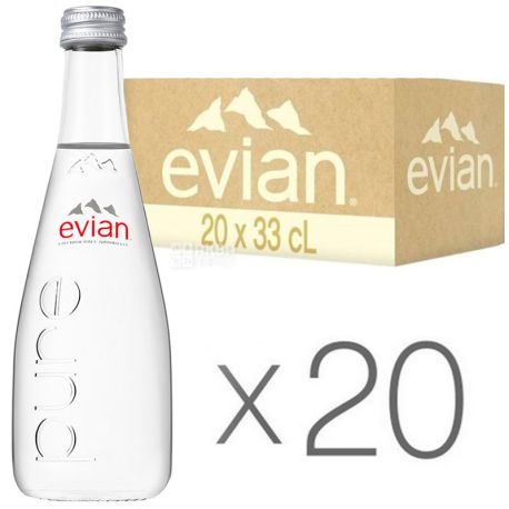 Evian, 0,33 л, Упаковка 20 шт., Евіан, Вода негазована, скло