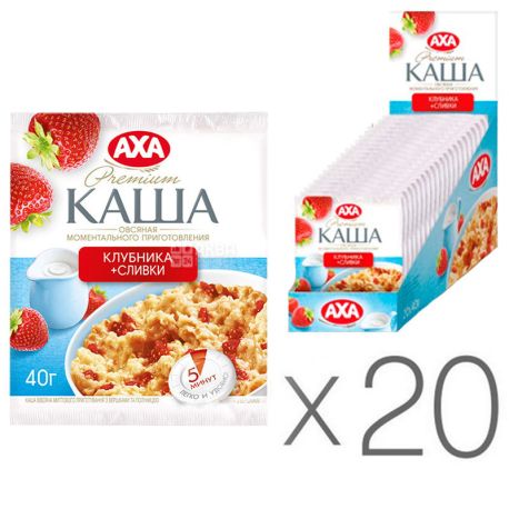 АХА, 40 г, упаковка 20 шт., Каша овсяная, с клубникой и сливками, моментального приготовления