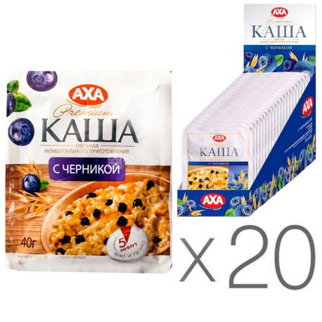 АХА, 40 г, упаковка 20 шт., Каша вівсяна, з чорницею, моментального приготування
