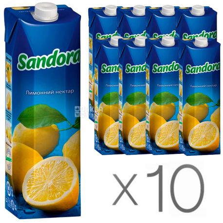 Sandora, Лимонний, Упаковка 10 шт. по 0,95 л, Сандора, Нектар натуральний