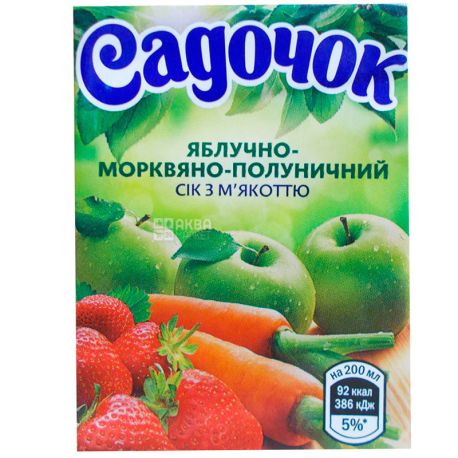 Sadochok, 200 ml, juice, Apple-carrot-strawberry, m / y
