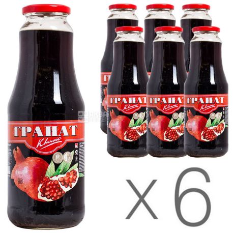 Квант, Сік гранатовий 100%, без цукру, 1 л, Упаковка 6 шт., скло