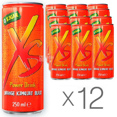 XS Power Drink, Orange Kumquat, упаковка 12 шт. по 0,25 л, Напій енергетичний ІксЕс, Апельсин і кумкват