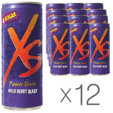 XS Power Drink, Wild Berry, упаковка 12 шт. по 0,25 л, Напій енергетичний ІксЕс, Лісові Ягоди