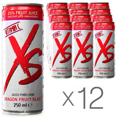 XS Power Drink, Energy Drink, Pitahaya Flavor, 0.25 L, 12 pcs.
