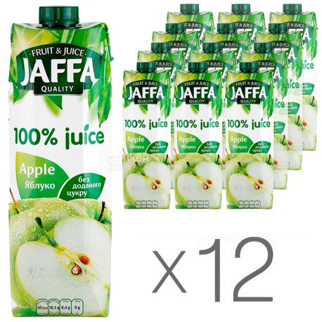Jaffa, Apple, 0,95 л, Джаффа, Сок яблочный, без добавления сахара, Упаковка 12 шт.