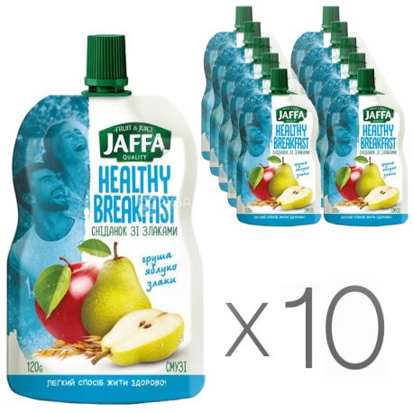 Jaffa, Healthy Breakfast, Груша-яблуко-злаки, Упаковка 10 шт. по 120 г, Джаффа, Смузі натуральний