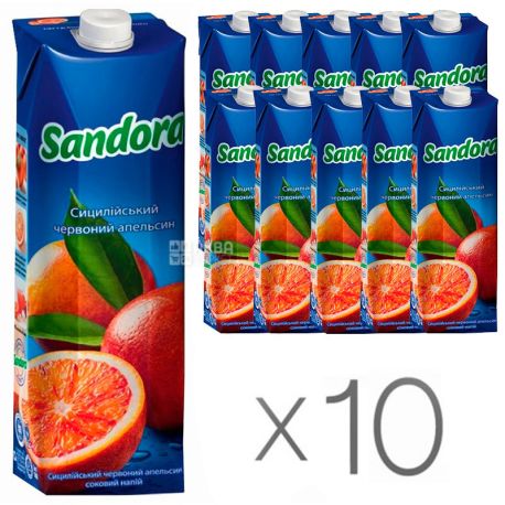 Sandora, Сицилийский красный апельсин, 0,95 л, Упаковка 10 шт., Сандора, Cоковый напиток