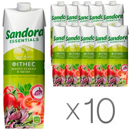 Sandora Essentials, Фитнес, Томатный с базиликом, Упаковка 10 шт. по 0,95 л, Сандора, Нектар натуральный, с солью