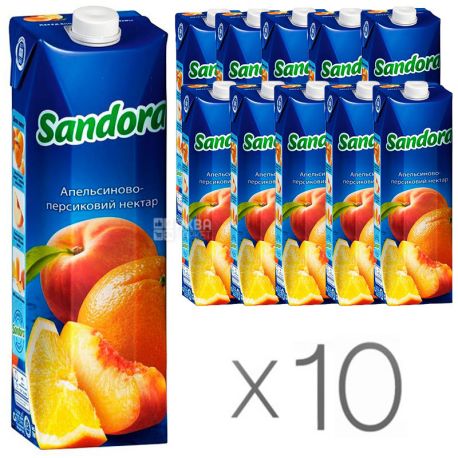 Sandora, Апельсин-персик, Упаковка 10 шт. по 0,95 л, Сандора, Нектар натуральний