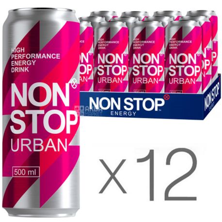 Non Stop Urban, упаковка 12 шт. по 0,5 л, Напиток энергетический Нон Стоп Урбан, Арбуз