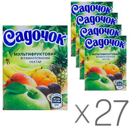 Садочок, Мультифруктовий, Упаковка 27 шт. по 0,2 л, Нектар натуральний, вітамінізований