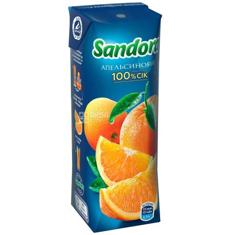 Sandora, Апельсиновый, 0,25 л, Сандора, Сок натуральный