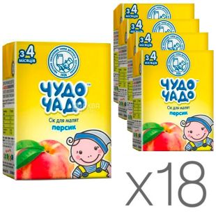 Чудо Чадо, Упаковка 18 шт. х 0,2 л, Сок Персиковый для детей с 4 месяцев, с трубочкой