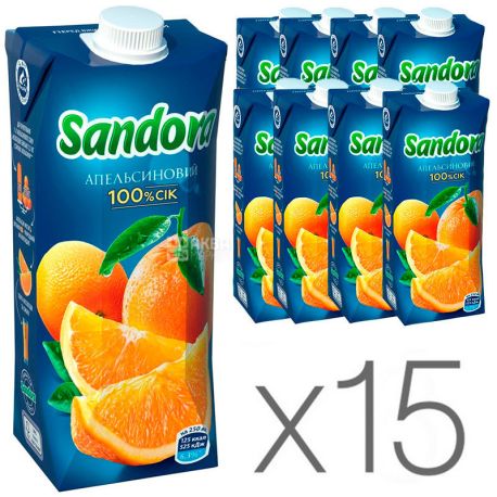 Sandora, Апельсиновый, 0,5 л, Сандора, Сок натуральный,  упаковка 15 шт.