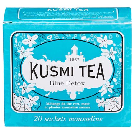 Kusmi Tea, Blue Detox, 20 пак. х 2,2 г, Чай Кусми Ти, Детокс, зеленый, с экзотическими фруктами
