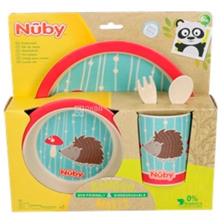 Nuby, Набор для кормления, бамбуковый, красный, 5 приборов
