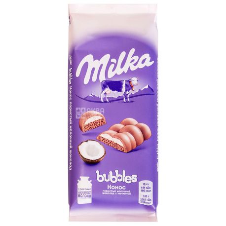 Milka Bubbles, Шоколад молочний пористий з кокосом, 97 г