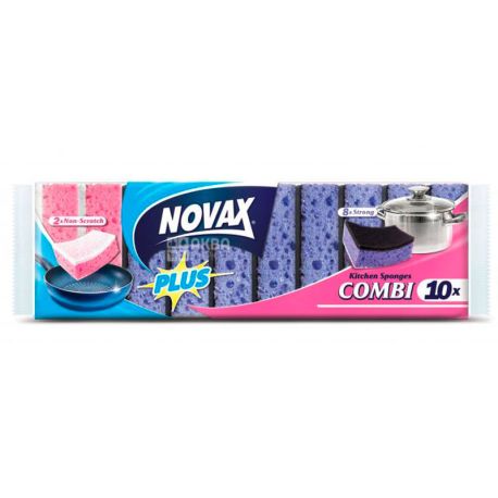 Novax Plus Combi, 10 шт., Губки кухонні з великими порами