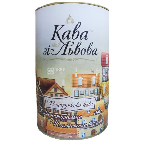 Кава зі Львова, Подарункова, 250 г, Кофе средне-темной обжарки, в зернах, тубус