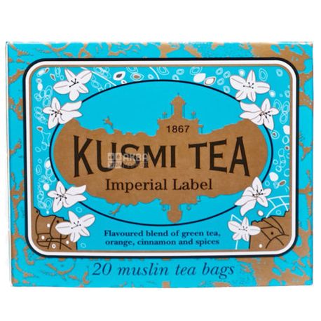 Kusmi Tea, Imperial Label, 20 пак. х 2,2 г, Чай Кусми Ти, Знак Империи, зеленый с корицей и апельсином