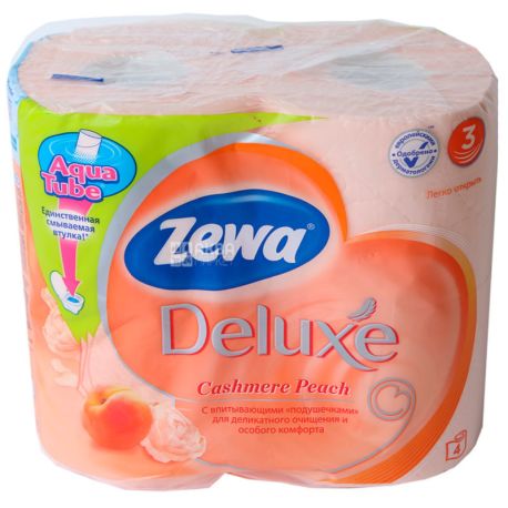 Zewa Deluxe Cashmere Peach, 4 рул., Туалетная бумага Зева Делюкс, Персик, 3-х слойная