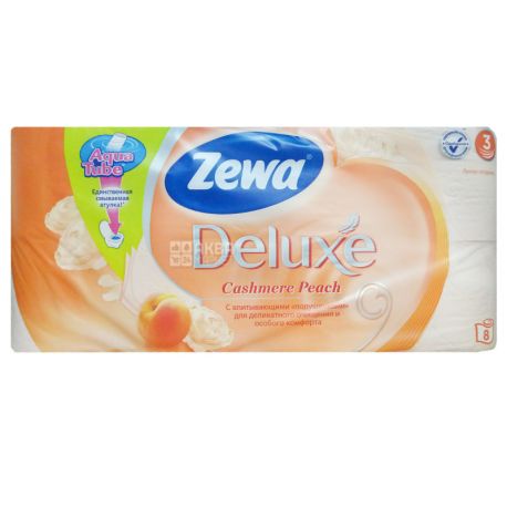 Zewa Deluxe Cashmere Peach, 8 рул., Туалетная бумага Зева Делюкс, Персик, 3-х слойная